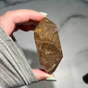Chunky Chaotic Rutilated Smokey Quartz Polished Double Terminated Crystal with Dense Silver and Brasse Rutile Inclusions