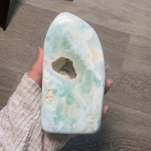 Large Light Aqua Blue Caribbean Calcite/Aragonite Polished Freeform with Cave