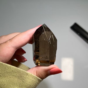 Polished Rutilated Deep Gemmy Smokey Quartz Tower with Gold Rutile Inclusions