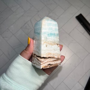 Light Aqua Blue Caribbean Calcite/Aragonite Polished Tower 1