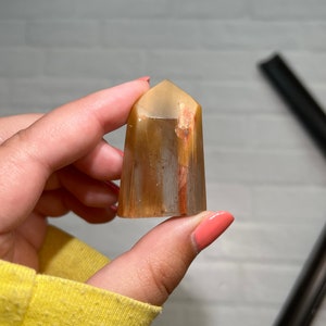 Mini High Quality Polished Amphibole Quartz Tower with Orange/Peach Silky Fuzzy Inclusions