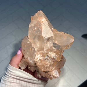 Large Chunky Coral Pink Himalayan Samadhi Quartz Cluster with Self Healed/Eslestial Facets