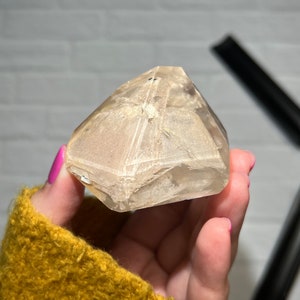 Unique Wavy Layered Phantom Quartz Crystal Tower with Light Shell Pink/Taupe Phantom Inclusions