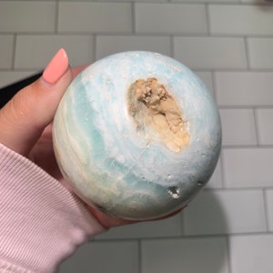 Delicate Light Aqua Blue Caribbean Calcite/Aragonite Polished Sphere 3