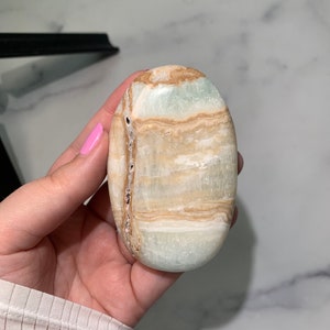 Large Beachy Aqua Blue Caribbean Calcite/Aragonite Polished Palmstone