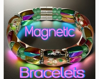 B2G1- Double Magnetic Hematite Bracelet -Cloisonné Pearl- High Powered Therapy -Healing for Pain Relief- Magnetic Clasp