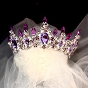 Silver Tiara, Purple Crystal Crown, Silver Princess Tiara, Birthday Party Crown, Bridal Quinceanera Tiara, Crystal Lavender Tiara