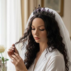 Tiara da sposa in oro, corona nuziale in cristallo con strass neri