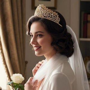 Gouden kristallen bruilofttiara, strass bruidszendspoel