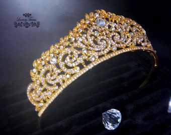 Crystal Bridal Headpiece, Crystal Wedding Crown, Luxury Wedding Tiara, Crystal Wedding Tiara, Princess Wedding Tiara, Gold Rhinestone Tiara