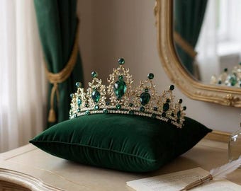 GIUSOBG Couronne Bandeau Diadème Strass Vert Rétro - Diadème Elfe Fantaisie Pour Mariages Et Occasions Spéciales