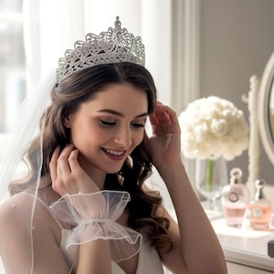 Tiara da sposa con strass, corona nuziale in filigrana d&#39;argento
