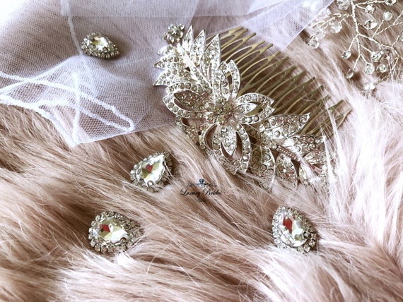 Vintage Swarovski Crystal Bridal Hair Comb, Silver Wedding  display picture 1