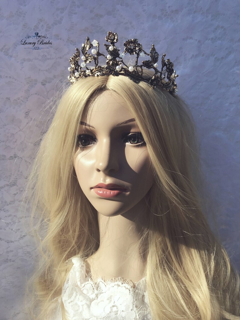 Bridal Headpiece Gold Crown Wedding Headpiece Beaded Crown Etsy