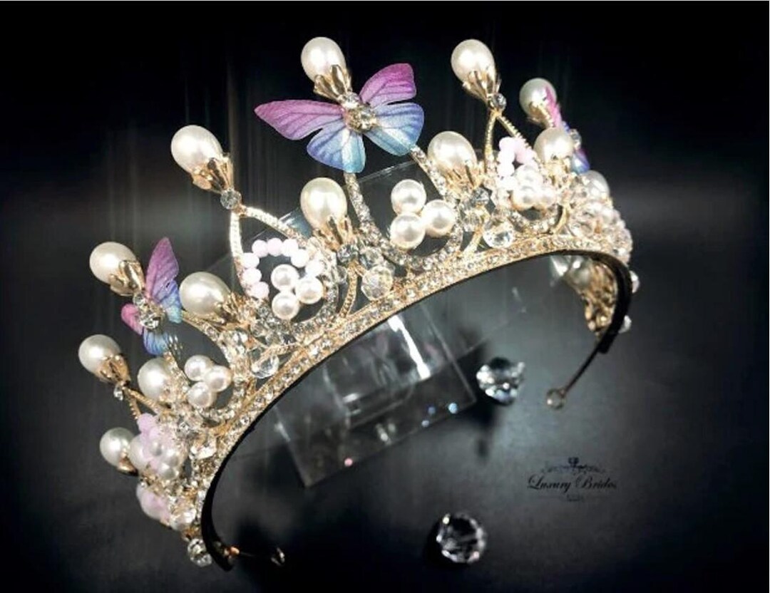 Elegant Butterfly Wedding Tiara With Swarovski Crystals and Pearls