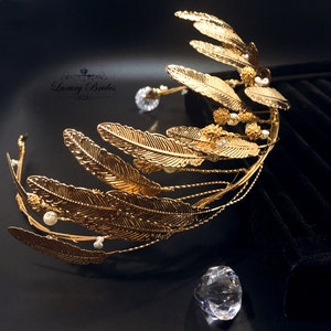 Gold Bridal Leaf Tiara, Bridal Leaf Headband, Bridal Leaf Crown, Leaf Wedding Tiara, Leaf Headpiece, Leaf Headband,Golden Leaves Tiara