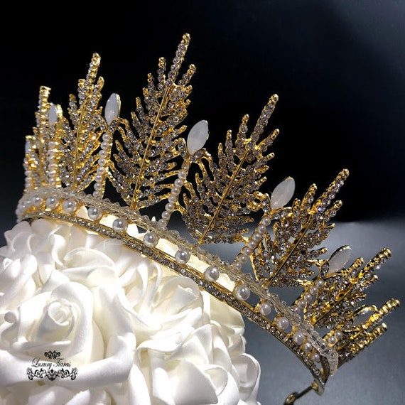 Luxurious Gold and Pearl Tiara Champagne & Gold Pearl Tiara - Shop Bridal Crowns | Dareth  main image 3