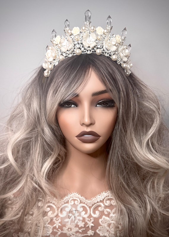 Crystal Bridal Tiara, Silver Flower Pearl Headpiece, Cosplay  display picture 2