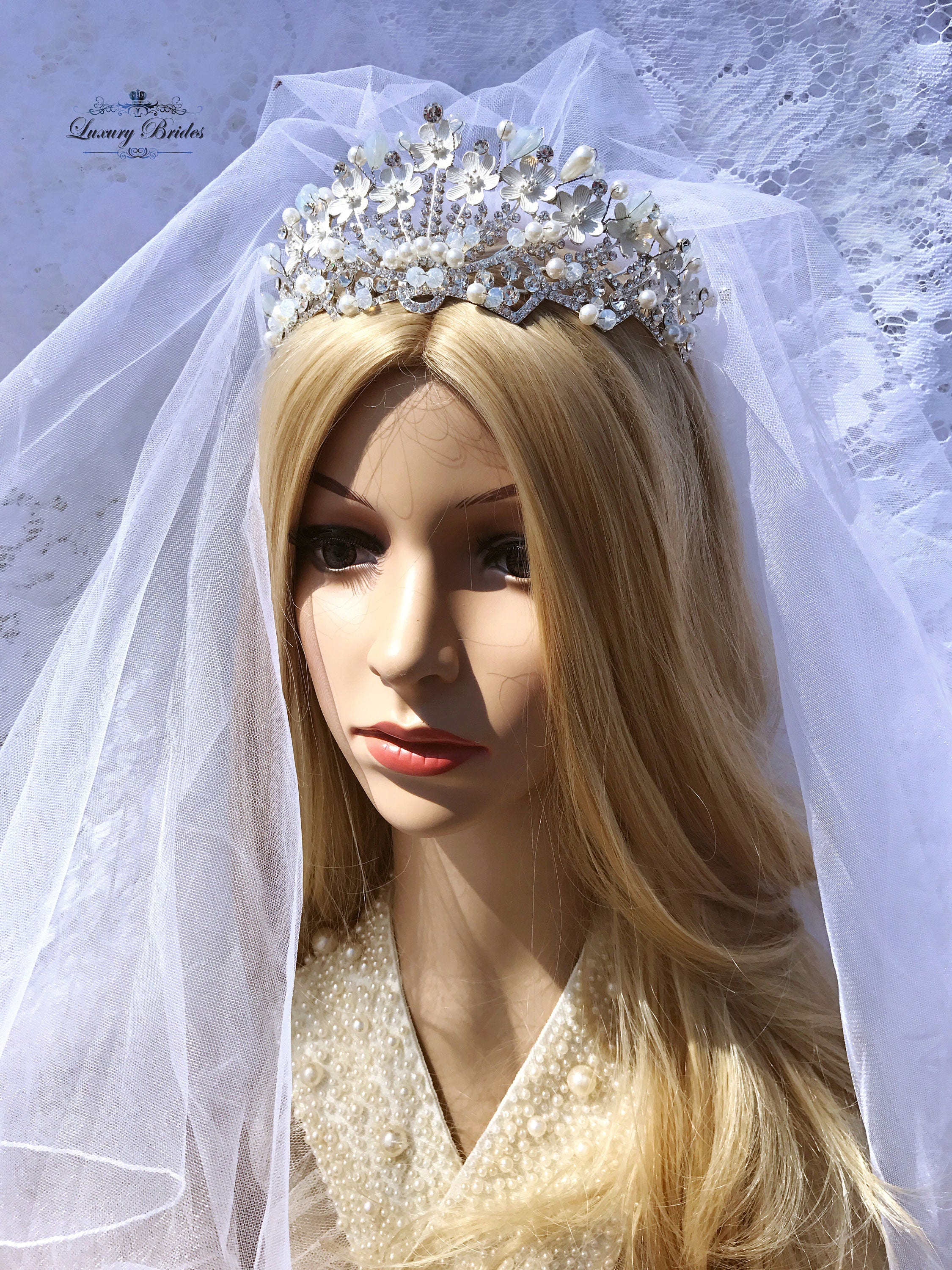 Swarovski Crystal Bridal Tiara, Silver Flower Wedding Crown 