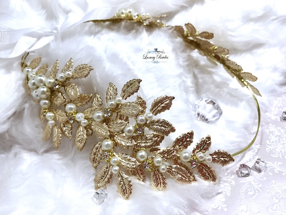 Gold Leaf Bridal Tiara Rhinestones Wedding Crowns Headpiece for Women Amazon.com: WOVOWOVO Gold Leaf Crowns for Women Girls Bride  main image 4