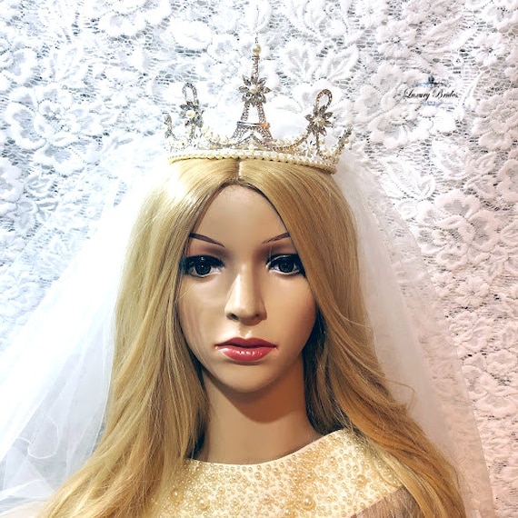 Pearl Bridal Tiara, Silver Crystal Wedding Crown, Paris 