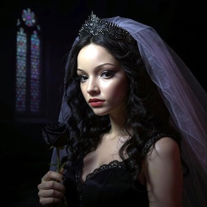 Tiara da sposa in pietra nera dorata, corona nuziale in cristallo Swarovski