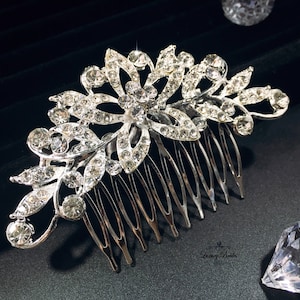 Crystal Rhinestone Wedding Hair Comb, Silver Plated Bridal Headpiece