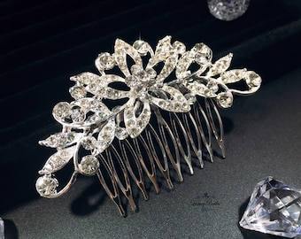 Crystal Rhinestone Wedding Hair Comb, Silver Plated Bridal Headpiece