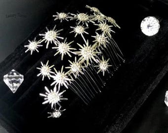 Crystal Star Wedding Tiara, Silver Headpiece