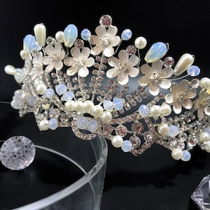 Tiara nupcial de Swarovski, corona nupcial para bodas, tiara de cristal plateado, tiara nupcial para bodas, tiaras para novias, tiara nupcial de lujo