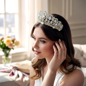 Tiara nuziale in cristallo, corona nuziale in oro, tiara principessa con strass