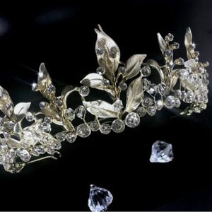 Swarovski Bridal Tiara, Wedding Bridal Crown, Light Gold Crystal Tiara, Wedding Bridal Tiara, Tiaras For Brides, Luxury Tiara, Leaves Tiara