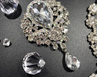 Crystal Wedding Brooch, Crystal Silver Brooch, Rhinestone Brooch, Crystal Bridal Brooch, Vintage Wedding Brooch, Large Silver Crystal Brooch