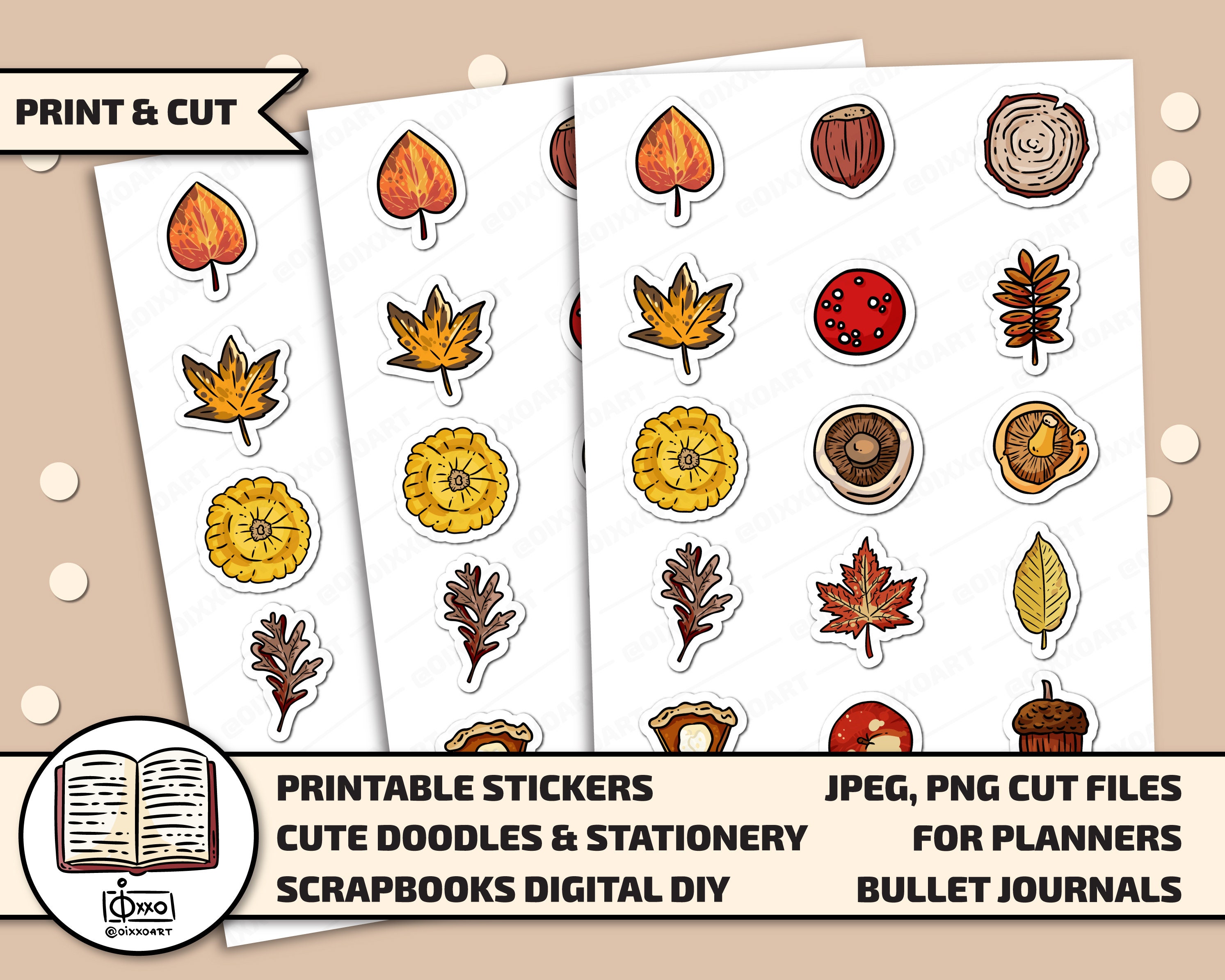 Autumn Printable Stickers Digital Download Stickers. | Etsy