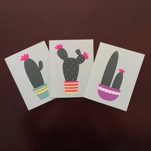 Juego de tarjetas de felicitación de cactus ilustrado - Relleno de medias - Regalo de Navidad - Lindo regalo de cactus - Papelería - Tarjeta de felicitación - Tarjeta de Navidad