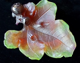 Vibrant Vintage Daum France Pate de Verre Crystal Dish Les Figues collection, art glass, collector art glass, designer decor
