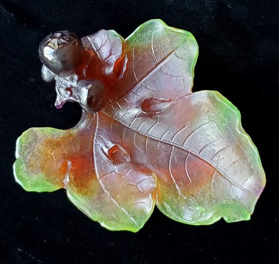 Vibrant Vintage Daum France Pate de Verre Crystal Dish Les Figues collection, art glass, collector art glass, designer decor