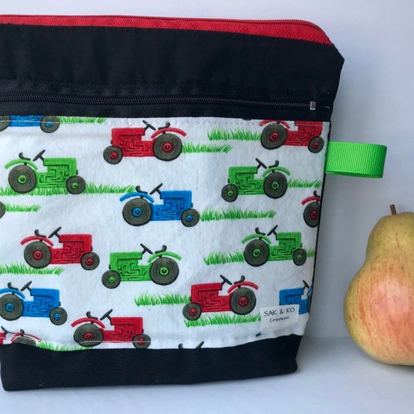 Bag for sandwich and snack, pouch, lunch, reusable, eco-friendly, zero waste, Quebec, tractor, procare bag