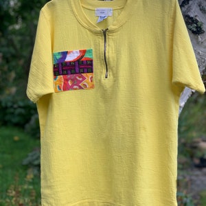 Yellow quarter zip patchwork t-shirt