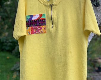Geel patchwork t-shirt met kwartrits