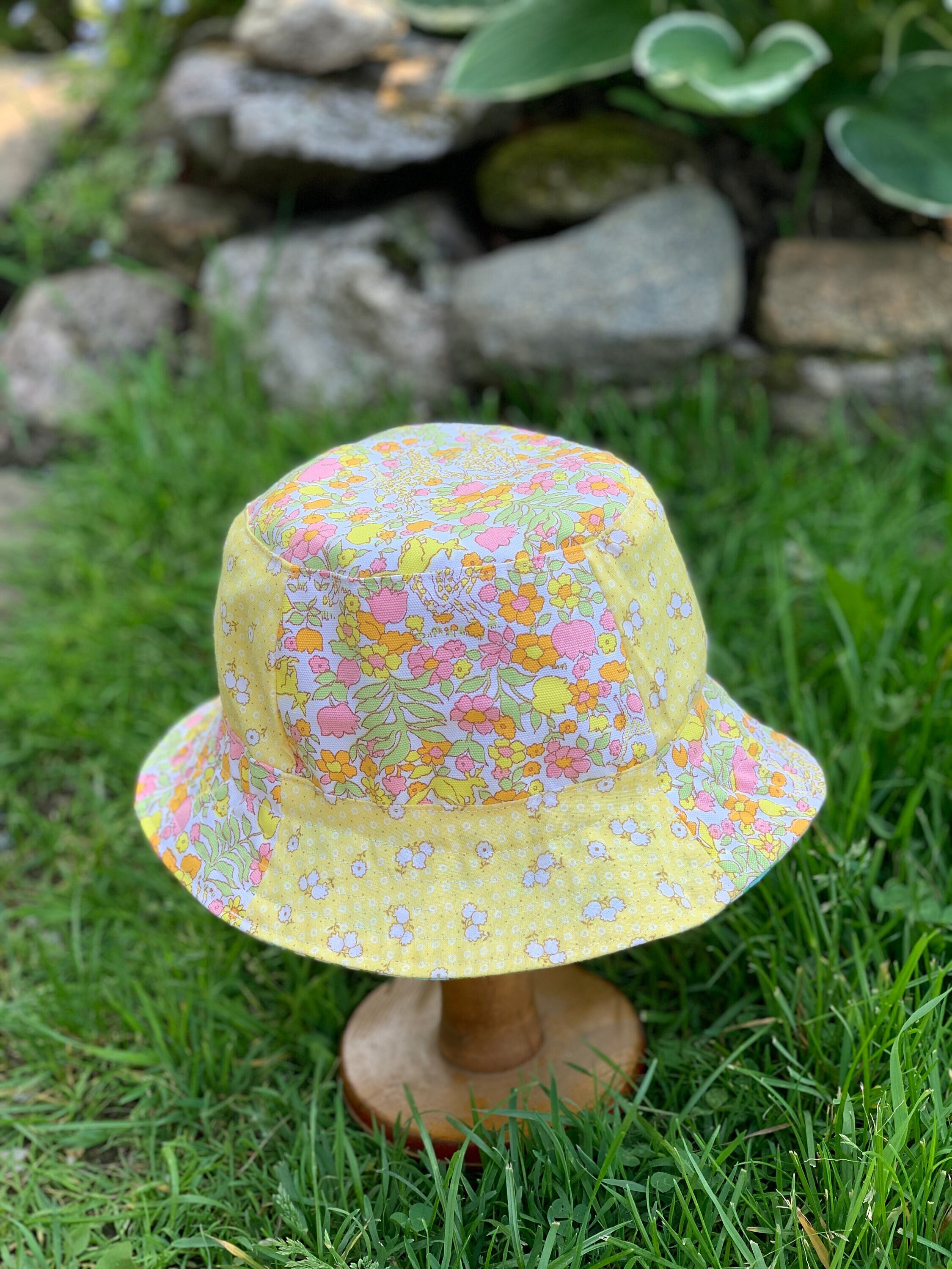 Vintage pastel Colorful patchwork reversible cotton spring summer hat Patchwork Bucket Hat - Etsy main image 4