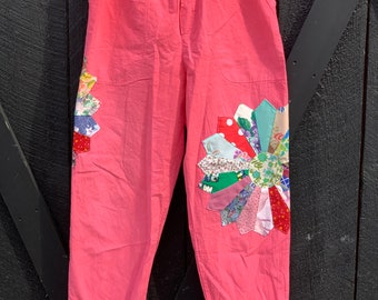 Hot pink patchwork pants