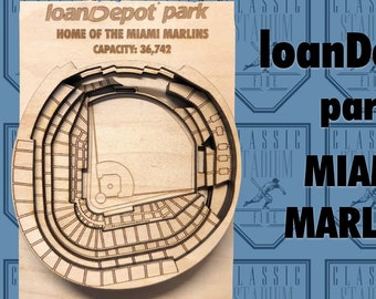 Miami Marlins LoanDepot Park- Maple Laser-Cut and Engraved Stadium