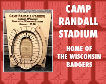 Wisconsin Badgers Camp Randall Stadium - Maple Laser-Cut and Engraved