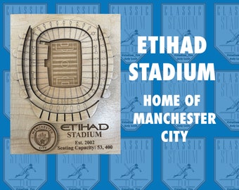 Manchester City - Etihad Stadium - Maple Laser-Cut and Engraved