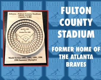 Atlanta Fulton County Stadium - Maple Laser-Cut and Engraved