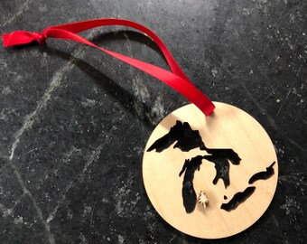 Maple Great Lakes Silhouette Ornament with Custom Location