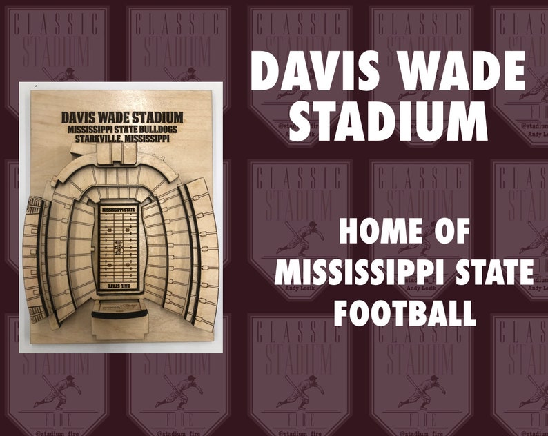 Mississippi State Bulldogs Davis Wade Stadium - Maple Laser-Cut and Engraved image 1