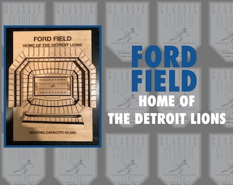 Detroit Lions Ford Field - Maple Laser-Cut and Engraved