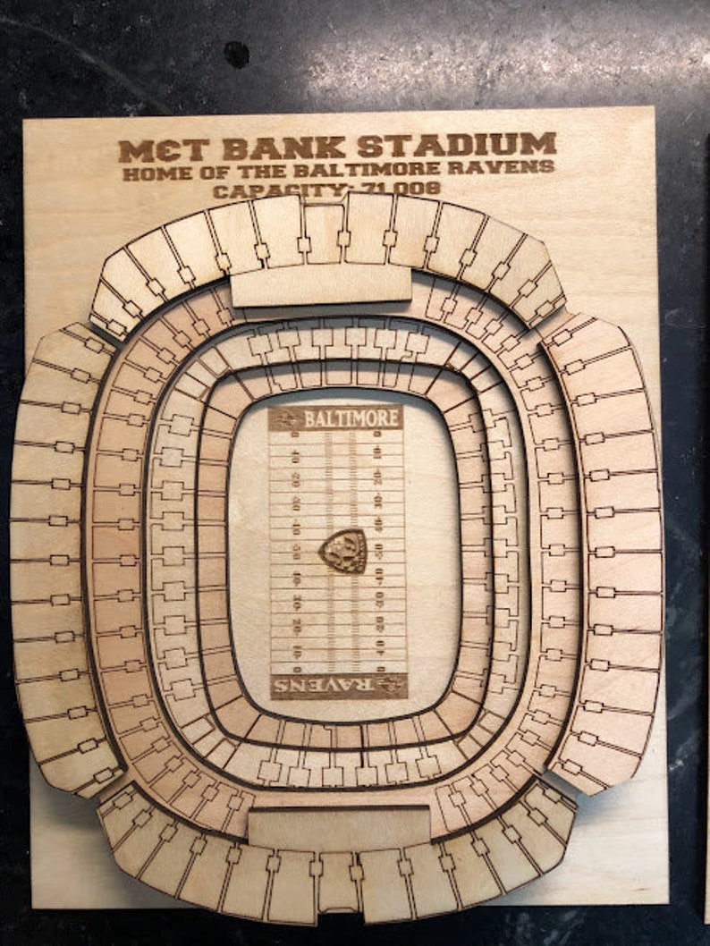 Baltimore Ravens, M&T Bank Stadium Maple Laser-Cut and Engraved Stadium image 3